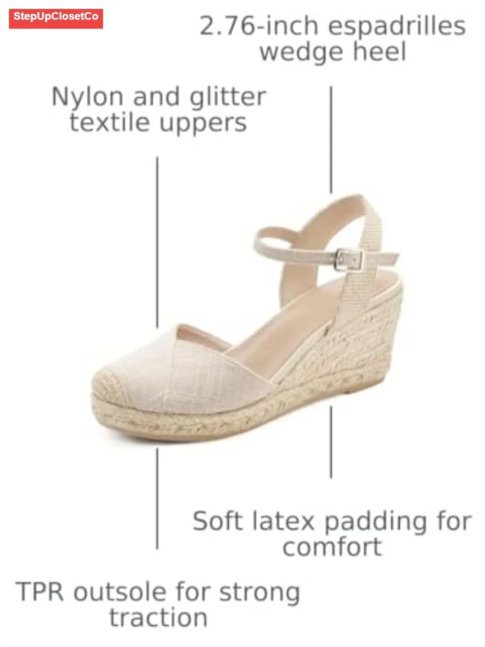 Closed Toe Platform Sandals Wedge Espadrilles Ankle Strap Buckle